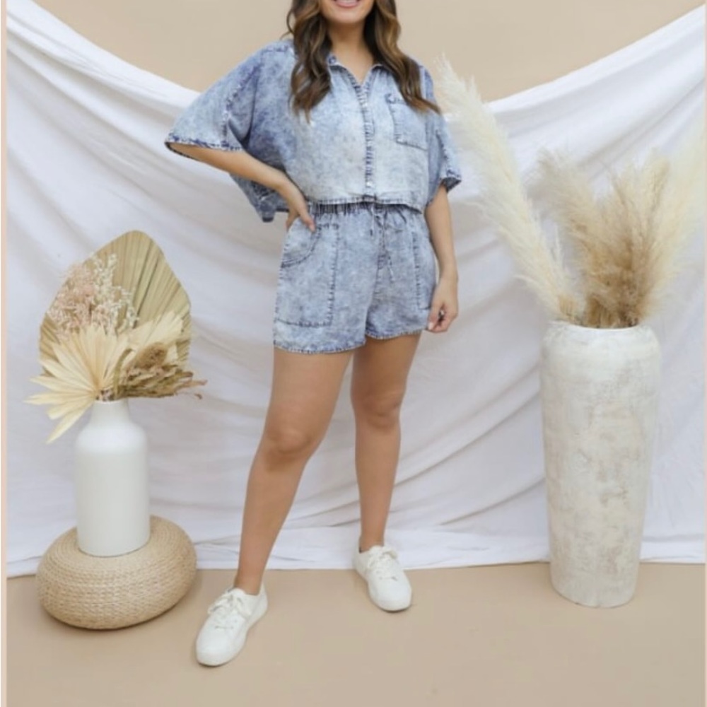 Denim Blue Women's Shorts Set
